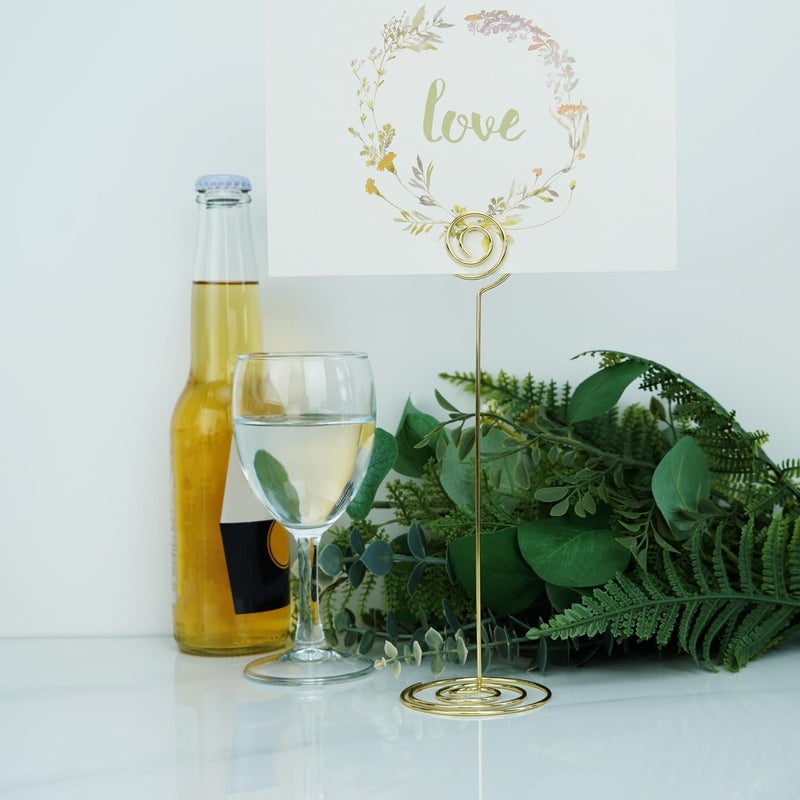Jofefe Place Card Holders - 10pcs 8.6"" Tall Table Card Holders Table Number Holders Table Picture Stand Wire Photo Holder for Place Cards Wedding Party Office Desk Name Memo Menu Clips (Gold) - Image 2